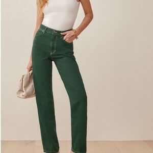 Reformation Forest Green Straight Leg Jeans